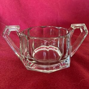 Antique Octagon Panel Pressed Glass Two Handle Sugar Bowl